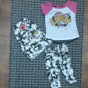 Apple Bottoms Pink and White Love Tee with Black Splatter Set